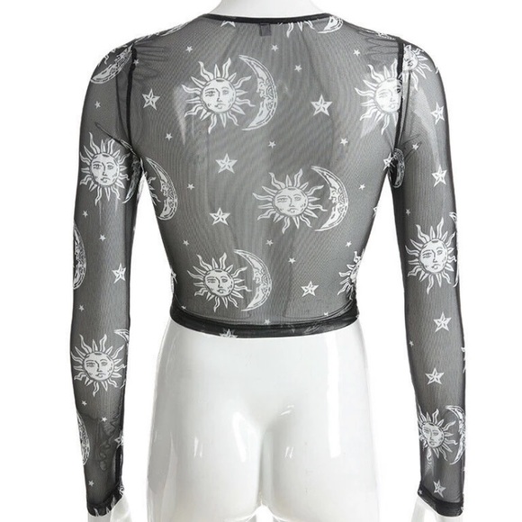 Black mesh sun moon & stars sheer crop top - Picture 15 of 15